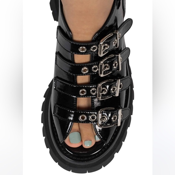 NIB Jeffrey Campbell black Post-Punk knee high cage gladiator chunky heel sandal - Picture 5 of 14